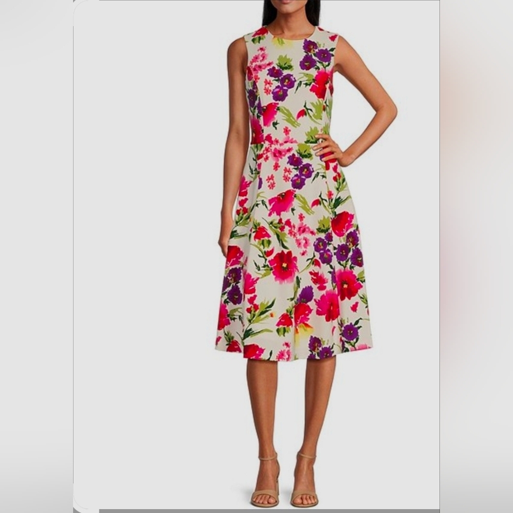 Investments‎ Fit & Flare Sleeveless Midi Dress: Brushed Floral Size- 6